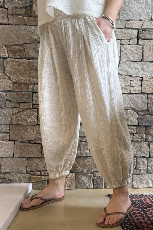 Annie Cushion Cotton Cuff Barrel Pant Panna Cotta